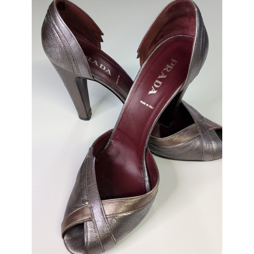 Vintage Y2K Prada Metallic D'Orsay Peep-Toe Pumps, late 1990s or early 2000s